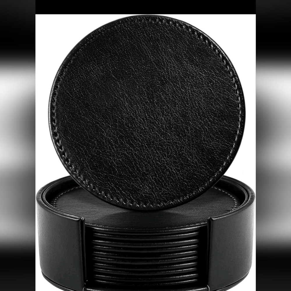 Leather Coasters for Drinks, 4" Drink Coasters Set of 6 with Holder for Tabletop